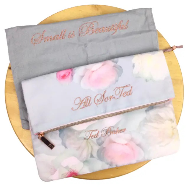 Ted Baker All Sorted Floral Solid Gray Embroidered Zippered Laundry Bag Set