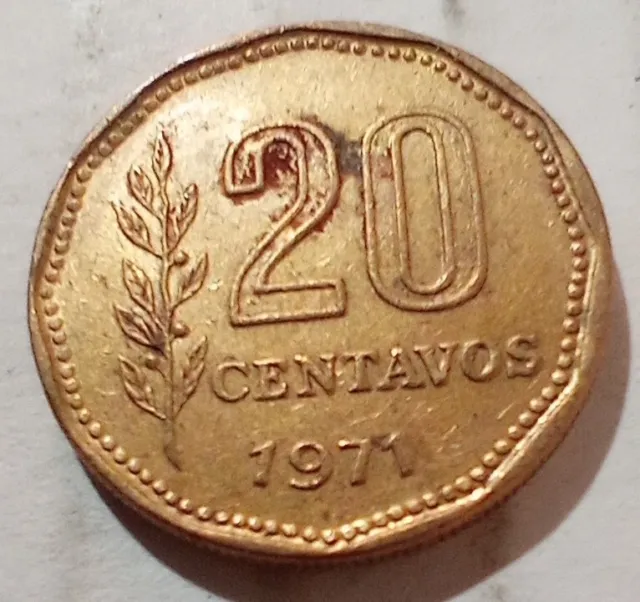 20 Centavos 1971 Argentina Coin Lady Liberty Phrygian Cap