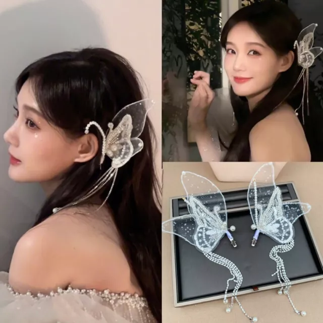 Butterfly Tassel Fairy Ear Headwear With Glitter Side Clip Hair Claw  Bridal