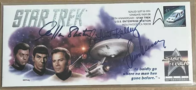 Star Trek Cachet Signed by William Shatner, Deforest Kelley, Leonard Nimoy (JSA)