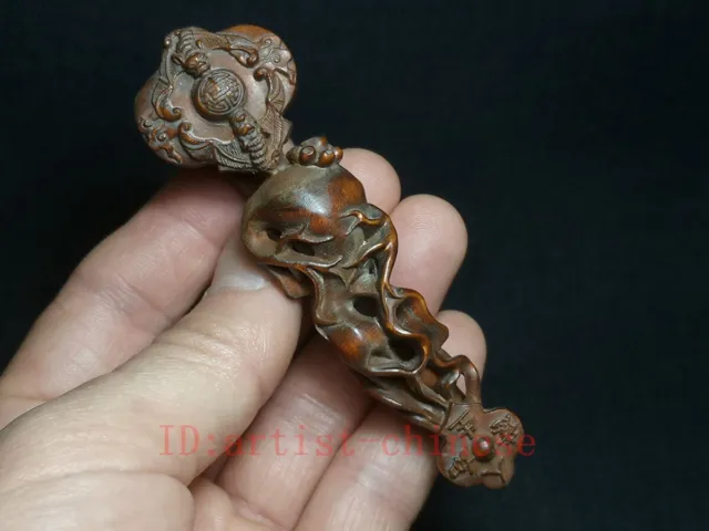 Japanese boxwood hand carved bat Ruyi Figure statue netsuke collectable gift