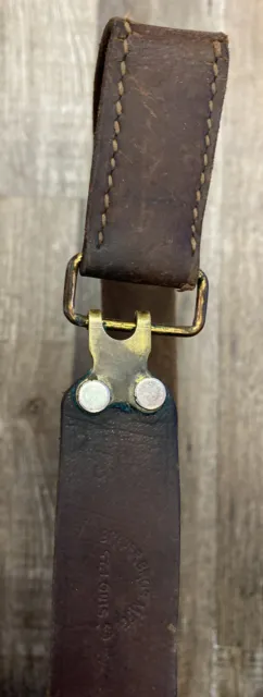 Antique 20s 30s Brauer Bros Brown Leather Belt Collar Brass Double Hook Buckle