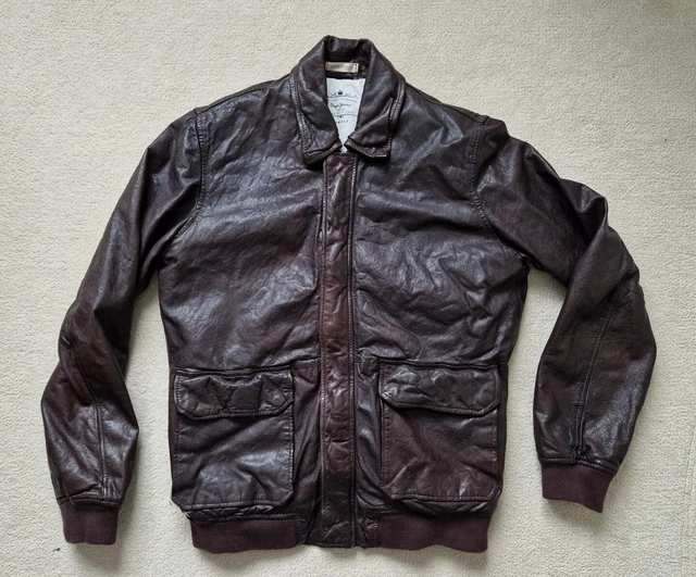 Giacca Pepe Jeans Da Uomo Marrone In Pelle Small S Inverno Freddo Cafe Racer Moto