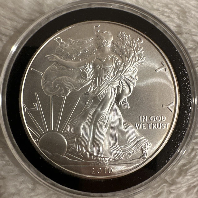 2010 Silver Eagle One Once Silver Dollar!  Bu! In Holder #3. Looks Perfect!