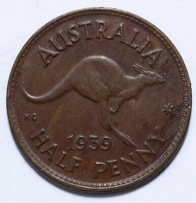 1939, Australia, 1/2 Penny, George VI, Roo Back, Bronze, VF, KM#41, Lot [1754]