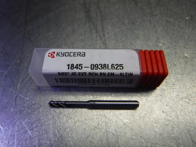 Kyocera 3/32" 4 Flute Carbide Ballnose Endmill 1/8 Shank 1845-0938L625 (LOC3383A Kyocera 3/32" 4 Flute Carbide Ballnose Endmill 1/8 Shank 1845-0938L625 (LOC3383A