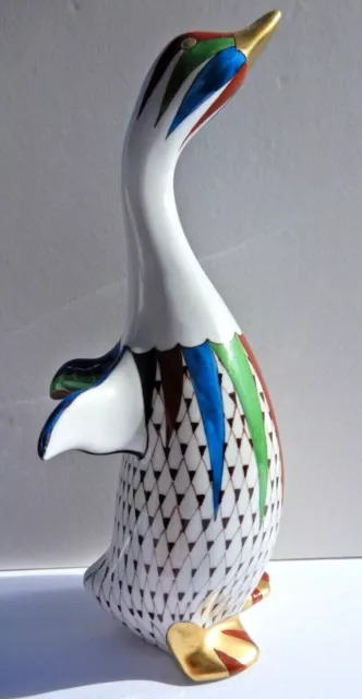 Vintage Hollohaza Hungarian Porcelain Goose Figurine Hand Painted 8 1/2"