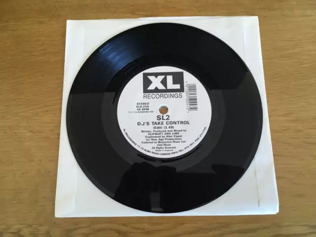 SL2 DJ's Take Control 7" 1991 Breakbeat Hardcore EXCELLENT!! XL Recordings