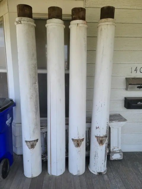 4 Vintage/Antique 83" Round Wood Load Bearing Structural Porch Columns from 1912