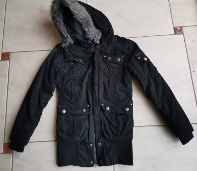 Manteau chaud ou blouson long fille 8/10 ans noir CDF avec capuche