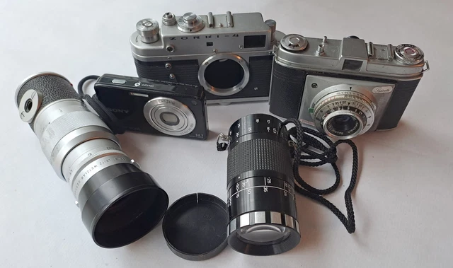 Collezione di fotocamere e obiettivi vintage Sony, Leitz Leica, Zorki