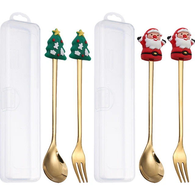 Set di 2 set cucchiaini forchetta natalizia cucchiaino cucchiaino da caffè cibo set posate in acciaio inox