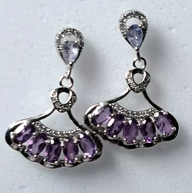 925Silber OHRRINGE Edelsteine Echt,Amethyst 18K Vergoldet+kleine Synt Diamanten