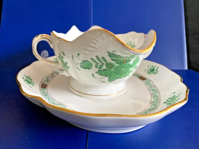 Herend Porcelain Handpainted Green Chinese Bouquet Gravy Boat 222/Av