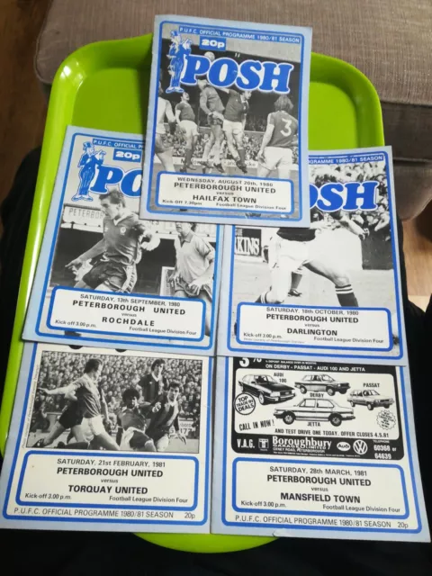 5 x Peterborough 1980-81 season home football programmes. All different