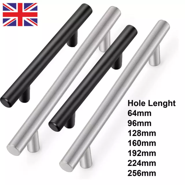 Kitchen Cabinet Door Drawer Cupboard T Bar Handle 64mm-256mm Hole Centres Length