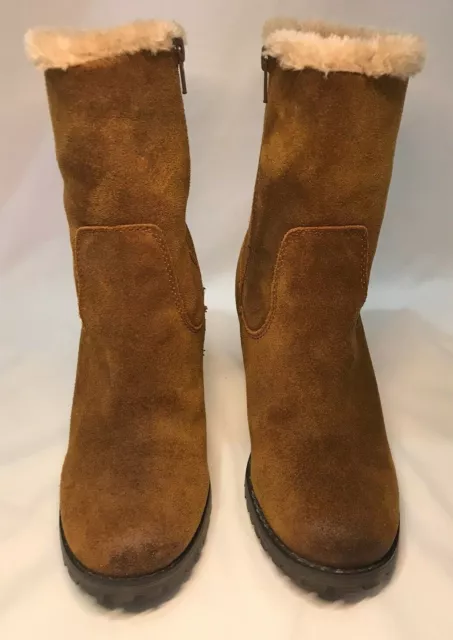 BARE TRAPS Zeldie Zip Boot Camel/Brown Suede Lug Sole Women's Size 6.5M $110