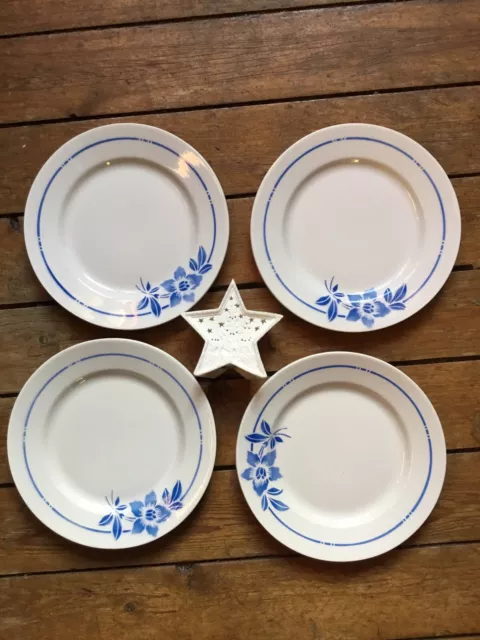 4 Anciennes assiettes Plates Fleur Bleue modele THOMAS style Digoin Badonviller