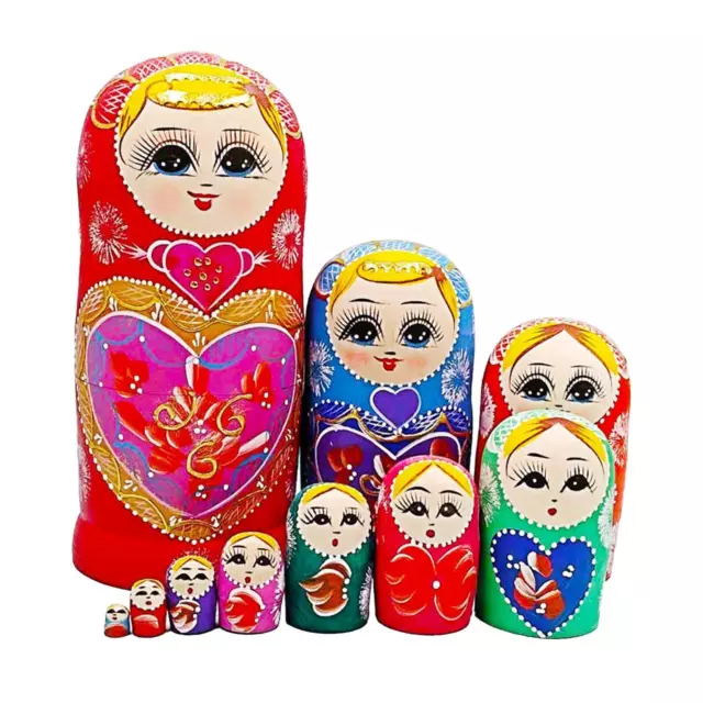 10 Pieces Matryoshka Children Toys Holiday Wooden Russian Nesting Doll Decor