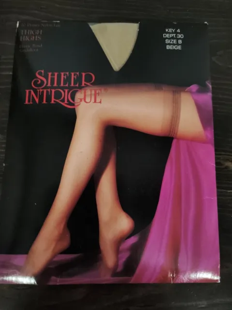 Sheer Intrigue 20 Denier Nylon Thigh Highs In Beige Size B  Made In USA