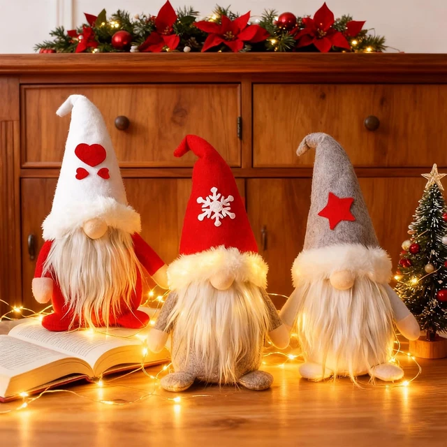 DUJSRZL 4PCS Gnomi in Peluche Lavorato a Maglia Babbo Natale, Fatti a Mano, Decorazioni da Tavolo per la casa, per camini(Gambe Lunghe Rosse Miste