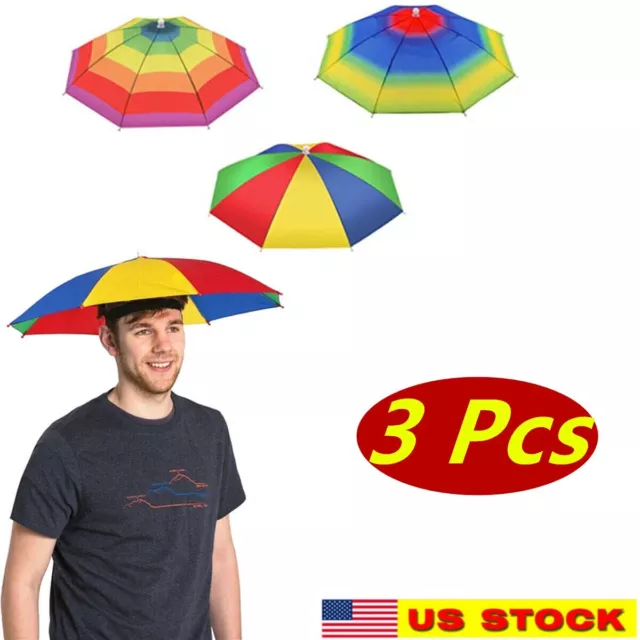 3x Outdoor Foldable Sun Umbrella Hat Golf Fishing Camping Headwear Cap Head Hat