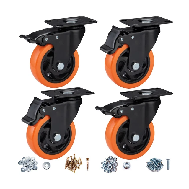 Casters, 4" Caster Wheels，Casters Set of 4 Heavy Duty - ASRINIEY Orange Polyu...