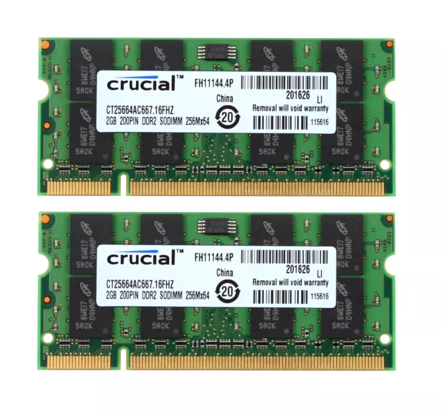 Crucial 4 GB 4GB 2X 2GB 2 G DDR2 667mhz PC2-5300 SODIMM Notebook RAM Memory CL5