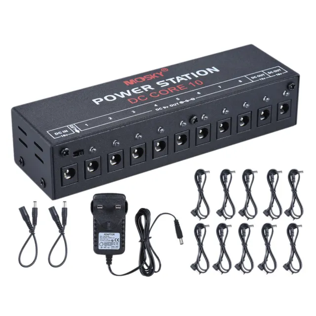 Mosky  Effects Pedals Power Supplies 10 Isolated Outputs 9V 12V 18V + Cables