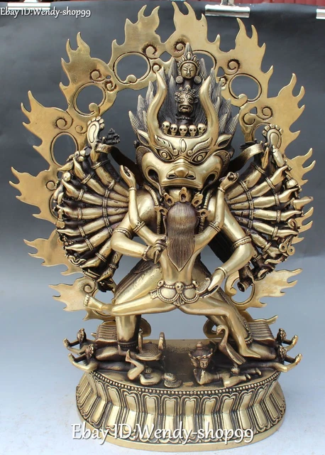 Bronze Statue de Bouddha Yama Dharmaraja Yamantaka Yab-Yum heureuse