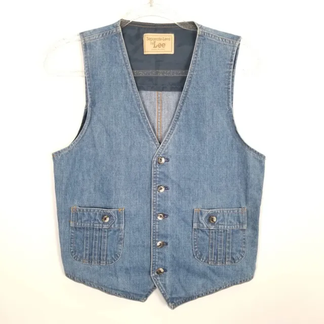 Vintage 70s Seperate Lees By Lee Button Down Blue Sanforized Denim Vest Jean 38R