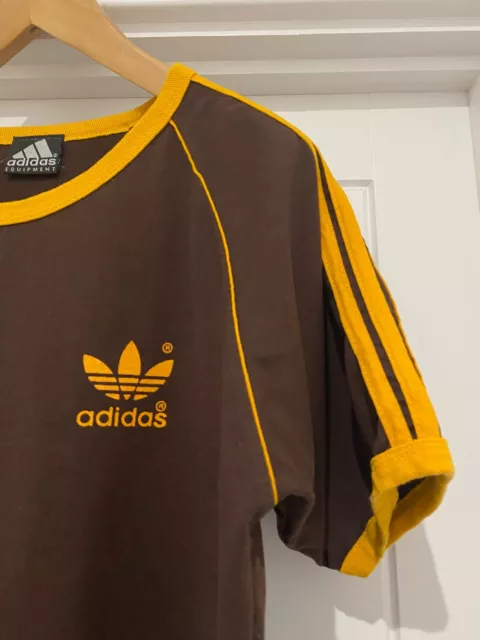 Vintage 80's/90's Adidas Equipment Brown & Orange Logo T-shirt Large PTP 21"
