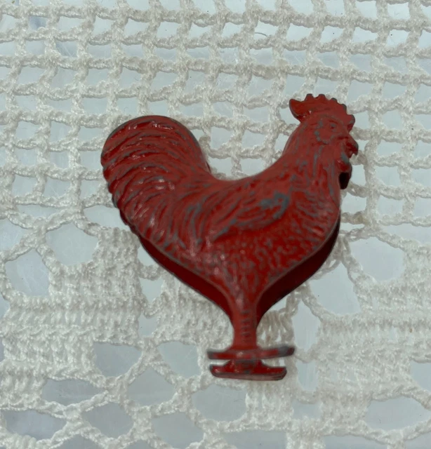 Vtg Farm Toy Miniature Red Painted Metal Rooster