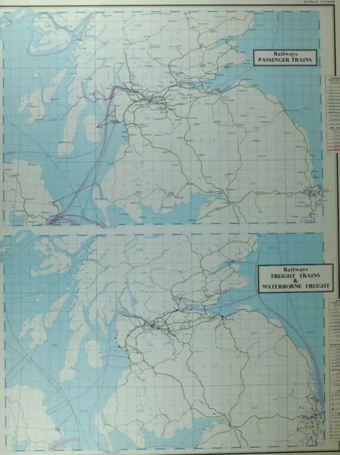 Vintage Grande Mapa Sur Escocia Ferrocarriles Pasajeros Trenes Freight Fluvial