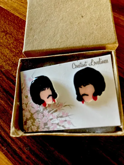 BOXED Vintage Freddie Mercury Queen Earrings, Drag Queen, Bohemian Rhapsody