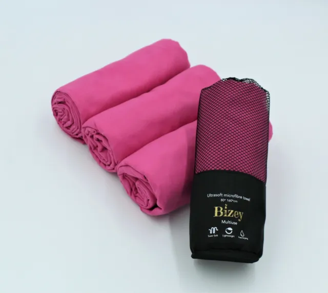Microfibre Towel large Pink Sports Beach Yoga Swimming Bath Gym. 80cm x 160cm.