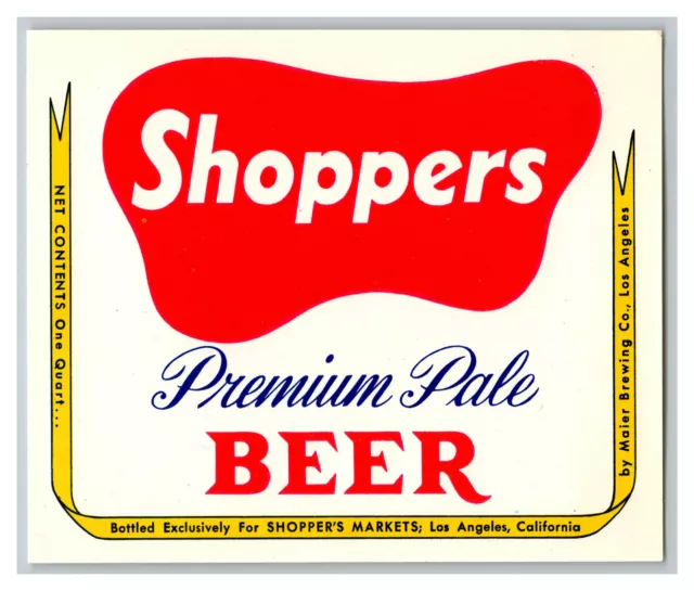 Shoppers Beer Maier Brewing Co. Los Angeles California Vintage Paper Beer Label