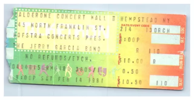 Jerry Garcia Band Concert Ticket Stub February 14 1981 Hempstead New York