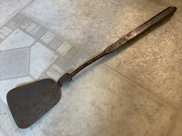 18th/ Early 19th Century Prim Hand Forged Iron Spatula w Great Dot Decoration