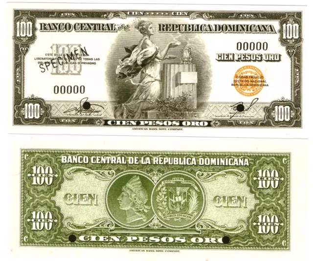 r Reproduction - Dominican Republic 100 Pesos Oro 1956 SPECIMEN Pick #76s  1831R