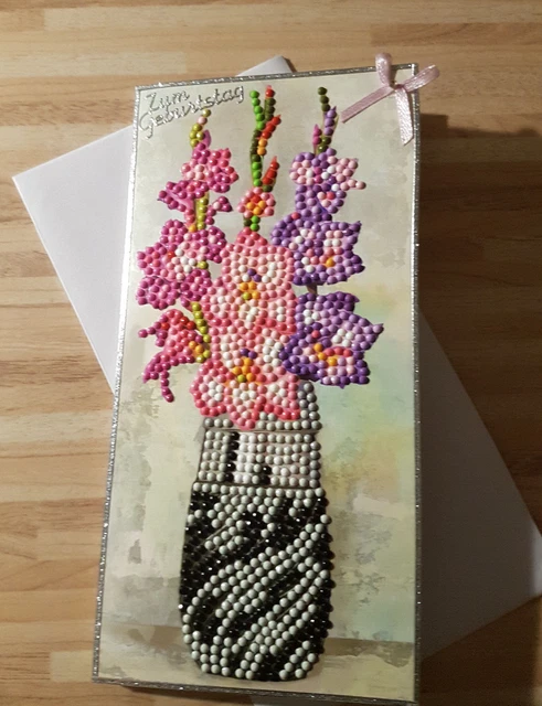Geburtstagskarte Gladiolen in Vase  Diamond-Painting  Echte Handarbeit