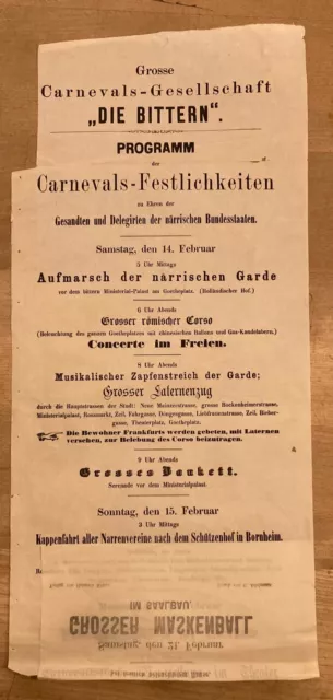 (1863?) Carnevals-Gesellschaft "Die Bittern" - Programm wohl Frankfurt/M. 56x21