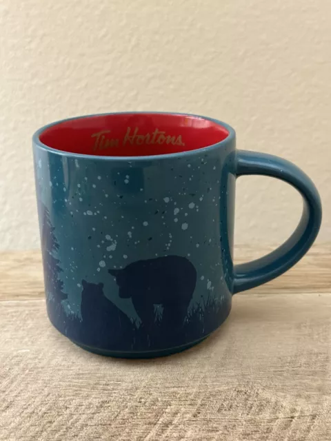 Tim Horton’s 2017 Limited Edition Coffee Mug Bears In The Woods Teal Ceramic Cup
