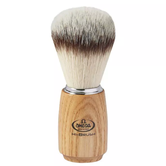Pennello da barba Omega in fibra sintetica HI-BRUSH con manico in legno di frass