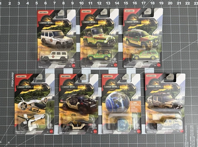 Voitures Matchbox Jurassic World Rebirth - Jeep Wrangler #18 Et Ford Explorer #5 - Boîte Neuve 2025