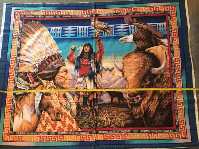 TRIBAL ELEMENTS  Chief Eagle Wolf Hawk Buffalo Fabric 100% Cotton Free Shipping
