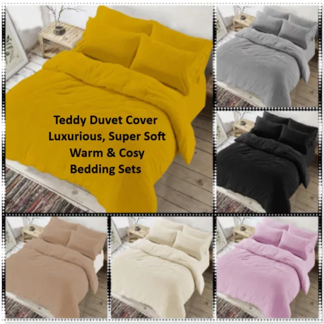 Teddy Bear Fleece Duvet Cover Set Sherpa Thermal Warm Soft Bedding & Pillowcases