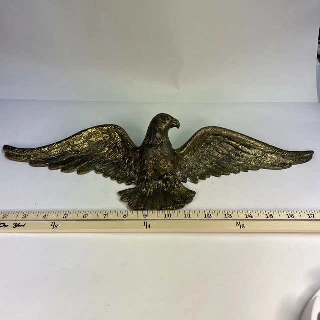 Vintage Cast Iron American Eagle Wall Hanger 19” Wide Brass Finish Decor USA