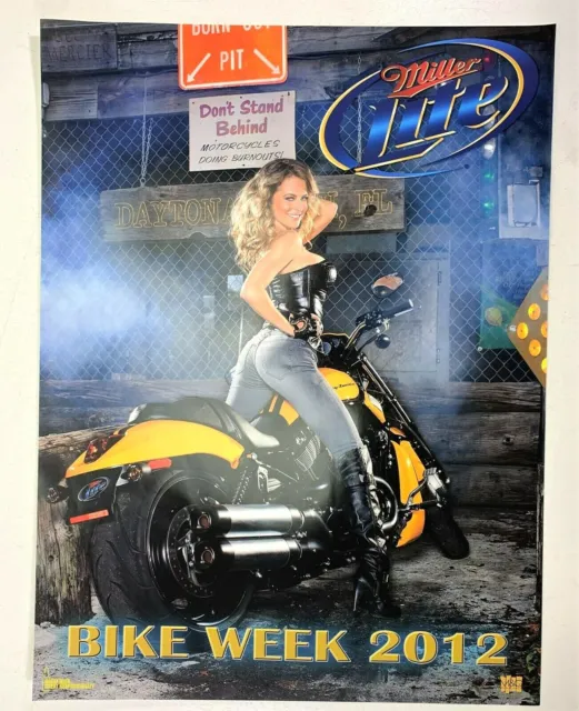 Vintage Sexy Girl on Harley Miller Lite Beer Poster Bike Week Daytona Beach 2012