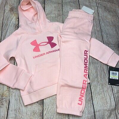 Under Armour Little Girls Pink Hoodie Jogger Sweatpants Outfit Set NEW